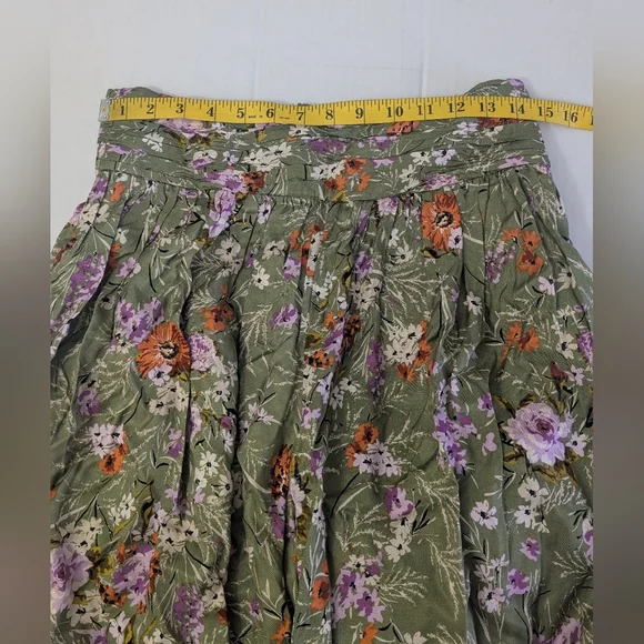 By Anthropologie Wide-Leg Pants Floral Print Olive Green Size 6 Inseam 30" - Picture 5 of 11